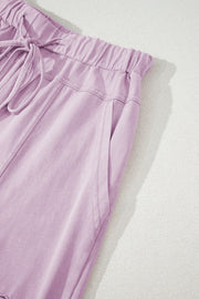 Mineral Wash Reverse Seam Drawstring Elastic Waist in soft lavender with functional cargo pockets.