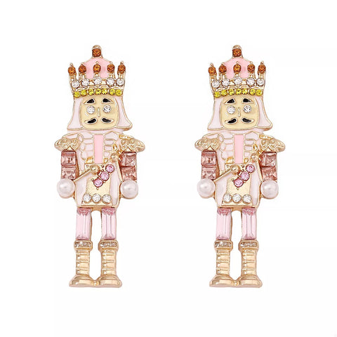 18K Gold Pearl Rhinestone Earrings – Elegant nutcracker design earrings featuring sparkling rhinestones and colorful detailing.