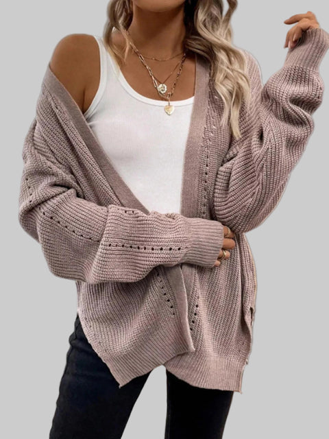 Supreme Comfort Open-Front Cardigan styled with a white tank top and black jeans, showcasing a relaxed and elegant look.