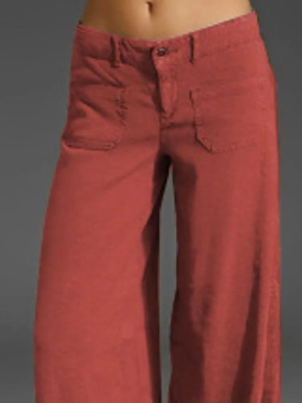 Plus Size Wide Leg Pants with Pockets – Full Length Comfort Fit, showcasing a relaxed silhouette in a stylish rust color.