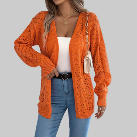 Openwork Knit Open-Front Cardigan – Lightweight Long Sleeve Layering Sweater