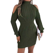 Cold Shoulder Cable Knit Turtleneck Sweater Dress – Long Sleeve Cutout Knit Dress