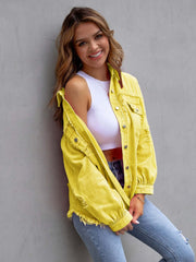 Distressed Fringe Denim Jacket-yellow-side-angle.jpg