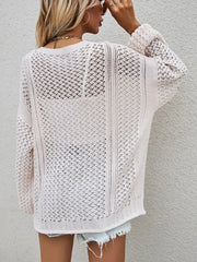 Openwork Button Front Cardigan, showcasing the back design and openwork knit pattern for a stylish summer look.