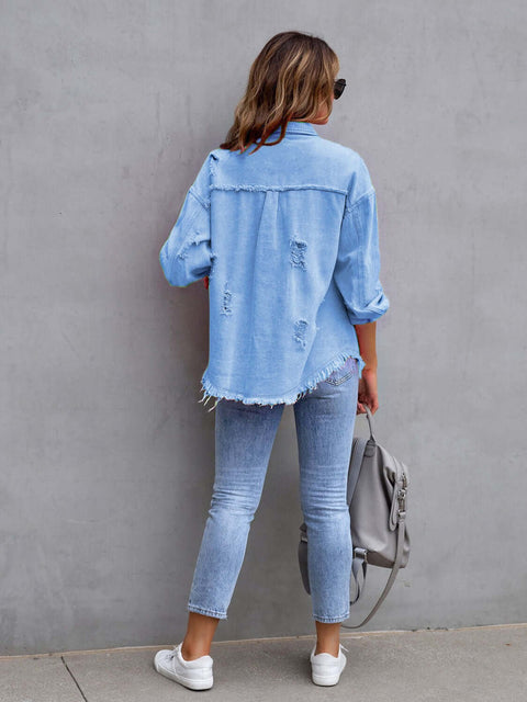 Distressed Fringe Denim Jacket-light-blue-back-view.jpg