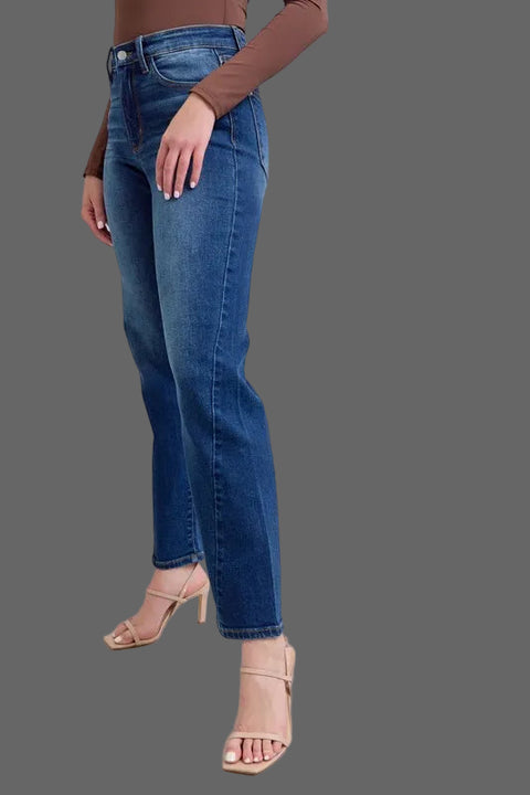 Judy Blue Side Seam Detail Straight Jeans with Pockets displayed on a model in a stylish pose.