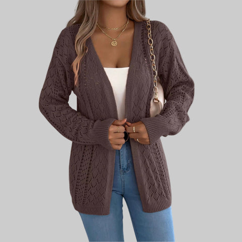 Openwork Knit Open-Front Cardigan – Lightweight Long Sleeve Layering Sweater