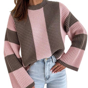 Cozy Color Block Oversized Sweater featuring a relaxed fit and color block design in pink and brown.