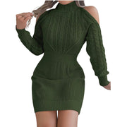 Cold Shoulder Cable Knit Turtleneck Sweater Dress – Long Sleeve Cutout Knit Dress