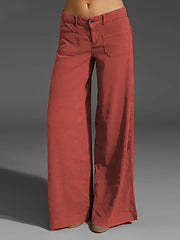 Plus Size Wide Leg Pants with Pockets – Full Length Comfort Fit in a stylish rust color.