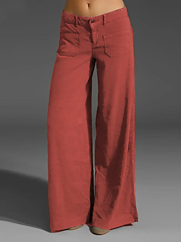 Plus Size Wide Leg Pants with Pockets – Full Length Comfort Fit in a stylish rust color.