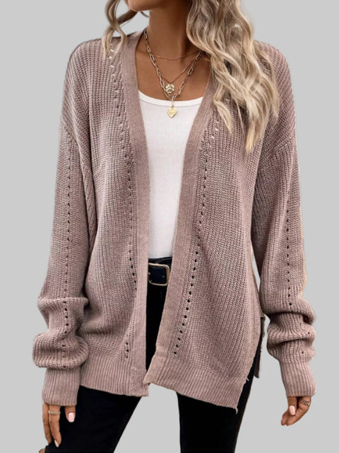 Supreme Comfort Open-Front Cardigan in soft beige, ideal for layering with a stylish and relaxed fit.