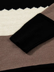 Close-up of Color Block Drop Shoulder Sweater – Crew Neck Knit featuring soft knit fabric and stylish color block design.