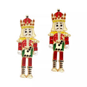 18K Gold Pearl Rhinestone Earrings Colorful nutcracker earrings designed with festive red and gold accents for a playful holiday accessory.