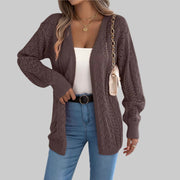 Openwork Knit Open-Front Cardigan – Lightweight Long Sleeve Layering Sweater