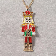 18K Gold Nutcracker Pendant Necklace featuring a colorful rhinestone-encrusted Nutcracker charm.