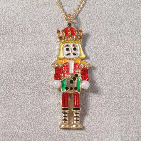 18K Gold Nutcracker Pendant Necklace featuring a colorful rhinestone-encrusted Nutcracker charm.