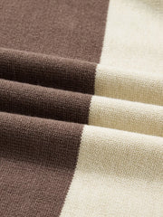 Close-up of the knit texture showcasing the color block pattern of the Color Block Drop Shoulder Sweater – Crew Neck Knit.