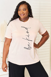Simply Love Be Kind Graphic Tee in soft pink, featuring 'be kind' text for a stylish and comfortable look.