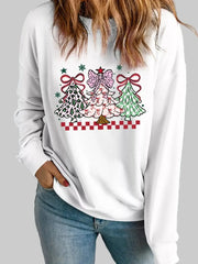 Model wearing Christmas Tree Graphic Sweatshirt with festive tree print and cozy crewneck design — perfect for holiday style