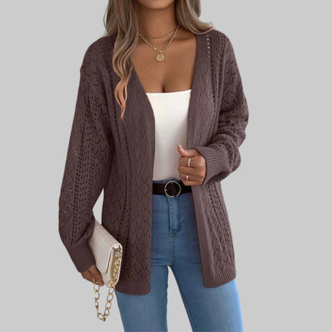 Openwork Knit Open-Front Cardigan – Lightweight Long Sleeve Layering Sweater