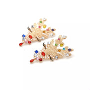 18K Gold Reindeer Earrings featuring colorful rhinestones and pearls, capturing festive holiday charm.
