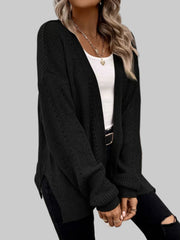 Supreme Comfort Open-Front Cardigan in black, showcasing a relaxed fit and plush texture, perfect for layering.