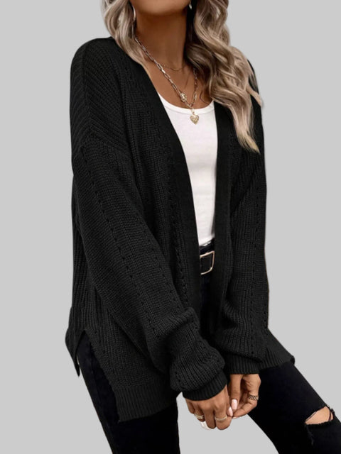 Supreme Comfort Open-Front Cardigan in black, showcasing a relaxed fit and plush texture, perfect for layering.