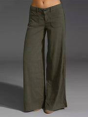 Plus Size Wide Leg Pants with Pockets – Full Length Comfort Fit in olive color, styled for effortless everyday wear.