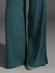 Plus Size Wide Leg Pants with Pockets – Full Length Comfort Fit showcased in a relaxed teal silhouette.