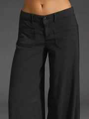 Plus Size Wide Leg Pants with Pockets – Full Length Comfort Fit, stylish black pants with side pockets and relaxed fit.