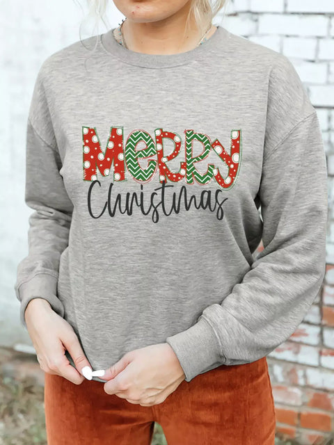 Merry Christmas Letter Sweatshirt styled for festive gatherings — soft fleece material with classic “Merry Christmas” lettering