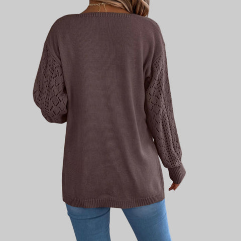 Openwork Knit Open-Front Cardigan – Lightweight Long Sleeve Layering Sweater