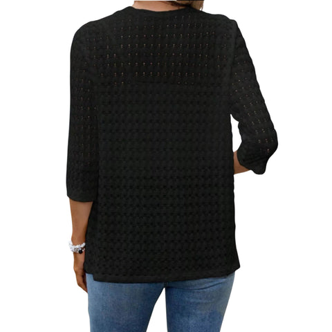 Open Front 3/4 Sleeve Cardigan – Lightweight Layer featuring an open knit design and 3/4 sleeves, perfect for layering.