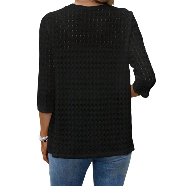 Open Front 3/4 Sleeve Cardigan – Lightweight Layer featuring an open knit design and 3/4 sleeves, perfect for layering.