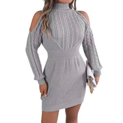 Cold Shoulder Cable Knit Turtleneck Sweater Dress – Long Sleeve Cutout Knit Dress