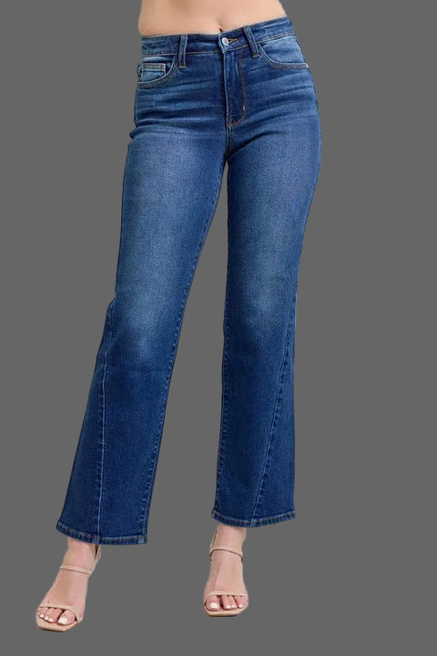 Judy Blue Side Seam Detail Straight Jeans with Pockets displayed on a model in a stylish pose.