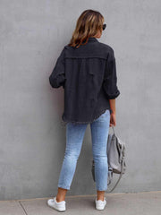 Distressed Fringe Denim Jacket-black-back-view.jpg