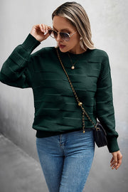Classic Round Neck Loose Knit Sweater in dark green, featuring a relaxed fit and stylish design for timeless comfort.