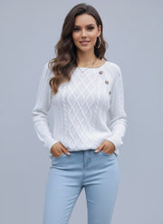 Cable Knit Raglan Sleeve Button Sweater