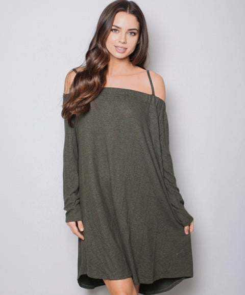 Women’s Cold Shoulder Long Sleeve Mini Dress – Chic & Modern