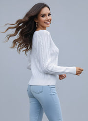 Cable Knit Raglan Sleeve Button Sweater