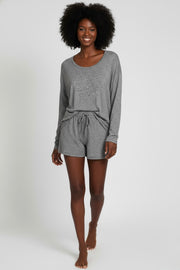 Zenana Soft Melange Long Sleeve Tee & Shorts Set