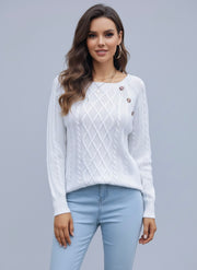 Cable Knit Raglan Sleeve Button Sweater
