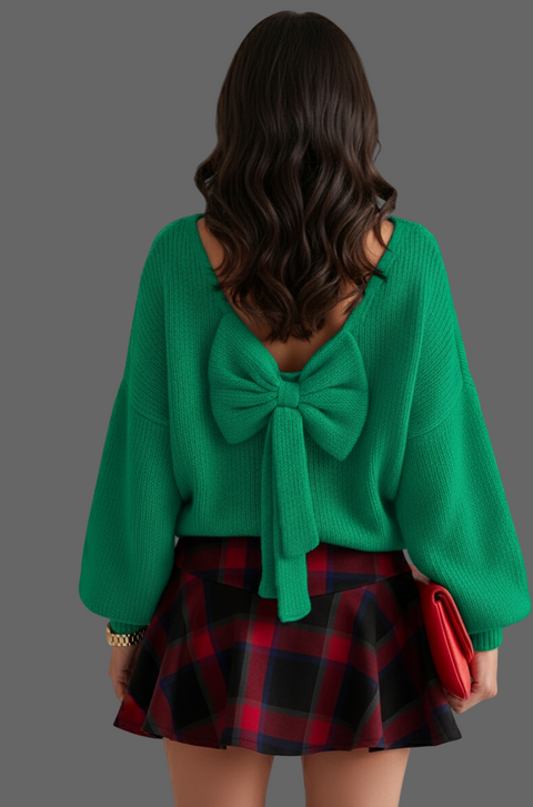 Back Bowknot Long Sleeve Sweater – Feminine & Chic Everyday Knit