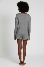 Zenana Soft Melange Long Sleeve Tee & Shorts Set