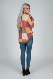 Color Block Round Neck Long Sleeve Top