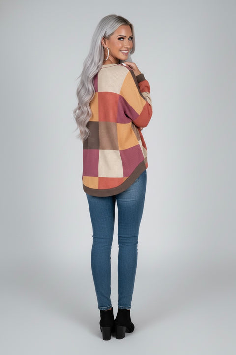 Color Block Round Neck Long Sleeve Top