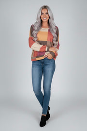 Color Block Round Neck Long Sleeve Top