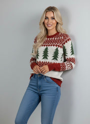 Christmas Tree Knit Round Neck Sweater